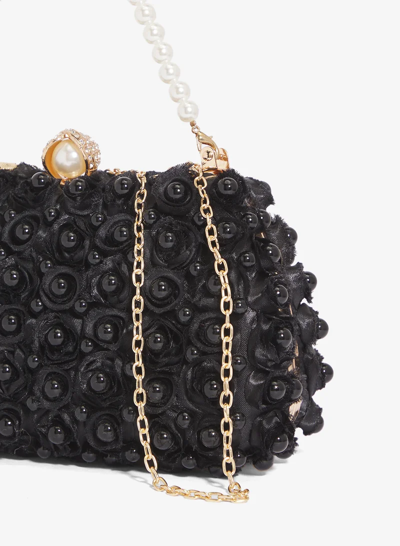 Ella Limited Edition Black Pearl Detailed Embellished Gold Accent Bag for Women | Best Price UAE